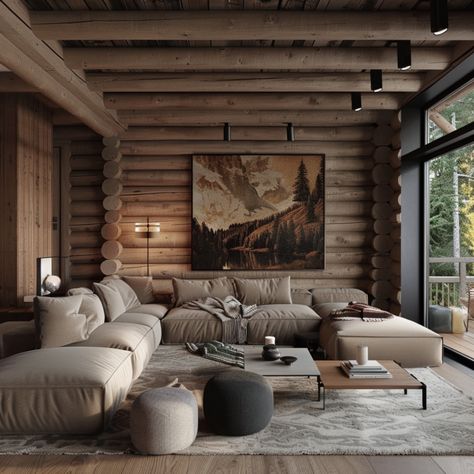 13 Cozy Log Cabin Home Interiors To Inspire You - DreamyHomeStyle Cosy Log Cabin Interiors, Whitewash Log Cabin Interior, Log Cabin Scandinavian, Forest Cabin Modern Interior, Modern Log House Interior Design, Colorado Cabin Interior, Log Cabin Painted Interior, Modern Log Cabin Interior Design, Painted Log Cabin Interior Wood Walls