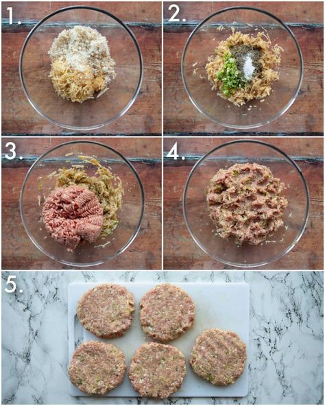 Apple Burger Recipe, Pork And Apple Burgers, Gina Livy, Pork Burgers Recipes, Pork Mince Recipes, Pork Apple, Burger Patty Recipe, Sausage Burgers, Burger Recipes Beef