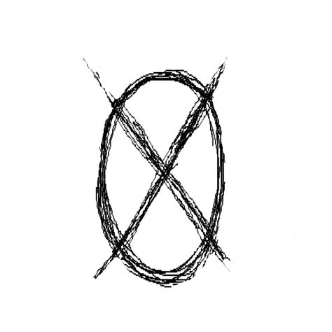 The creepypasta logo which is a scribbly X with a scribbly O around it. The logo is black with a white background. Creepypasta Symbol, Creepypasta Tattoos, You Are My Favorite, Sam And Colby, Colby, Tattoo Idea, Tattoo Ideas, Piercings, White Background