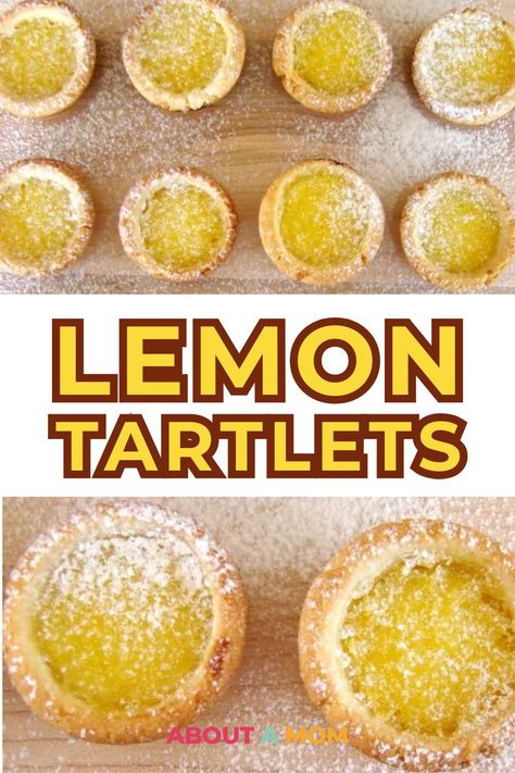 Bite-sized lemon tartlets with buttery shortbread crusts filled with luscious lemon curd. Perfectly sweet and tangy dessert! Lemon Tarts Mini Shortbread Crust, Lemon Tarts Mini Easy, Tartlet Crust Recipe, Mini Lemon Desserts, Lemon Tarts Mini, Lemon Tartlets Recipe, Mini Custard Tarts, Lemon Curd Tarts, Lemon Curd Tartlets