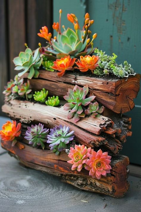 Garden Planter Ideas, Diy Planters Outdoor, Planters Diy, Succulent Landscape Design, Front Garden Landscape, Succulent Garden Design, Succulent Garden Diy, Flower Pots Outdoor, Garden Crafts Diy