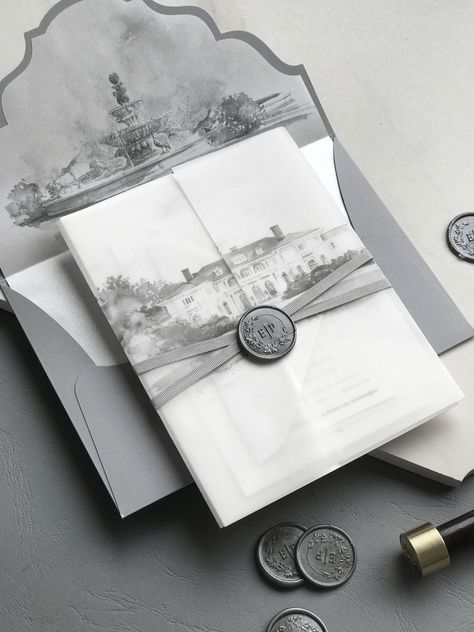 Bespoke Designs – Cartalia Luxury Stationery Design, Wedding Envelope Design, Castle Wedding Invitations, Luxury Invitation Design, Pearl Wedding Invitations, Venue Sketch, Wedding Invitations Uk, Bespoke Invitations, Bespoke Wedding Invitations