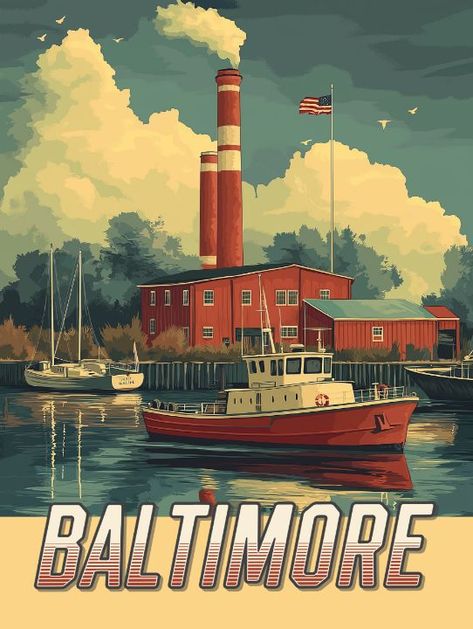 Vintage Baltimore Maryland Poster - Vintage Posters Washington Dc Travel, Grand Junction, Space Poster, Trevi Fountain, Halloween Poster, Galapagos Islands, Baltimore Maryland, Landscape Poster, Poster Vintage