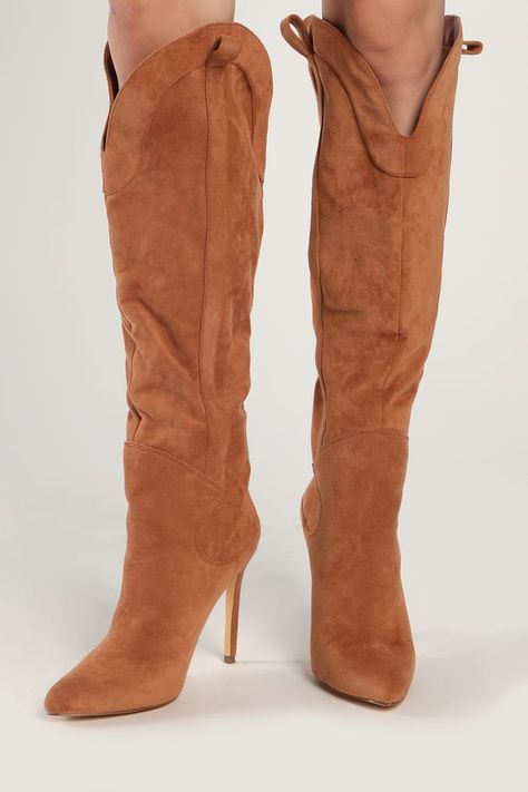 Tan Stiletto Boots - Knee-High Boots - Faux Suede Boots - Lulus Statement Boots, Faux Suede Boots, Lulu Fashion, Stiletto Boots, Tan Suede, Heel Boots, Tall Boots, High Heel Boots, Stiletto Heel