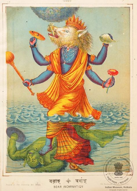 Varaha, an avatar of Lord Vishnu Lord Varaha, Vishnu Incarnation, Indian Museum, Krishna Avatar, Ancient History Facts, Pictures Of Shiva, Hanuman Pics, Lord Vishnu Wallpapers, Goddess Artwork