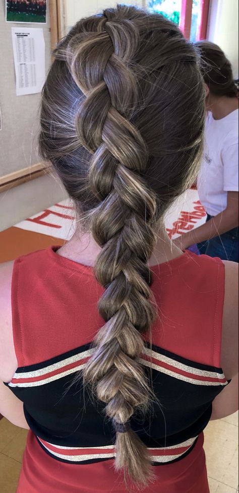 thick single dutch braid Low Dutch Braid, Dutch Braid Single, One Dutch Braid Down The Middle, Single Dutch Braid, Latest Braid Styles, Slick Backs, Dutch Braid Hairstyles, Dutch Braids, Cheer Hair