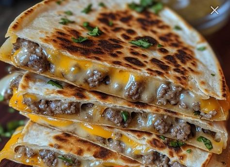 Blackstone Cheeseburger Quesadilla Blackstone Tortilla Burger, Black Stone Tortilla Burger, Blackstone Cheeseburger, Quesadilla On Blackstone Griddle, Blackstone Cheeseburger Quesadilla, Cheesesteak On Blackstone Griddle, Cheeseburger Quesadilla, Quesadilla Ingredients, Cheesy Meatloaf