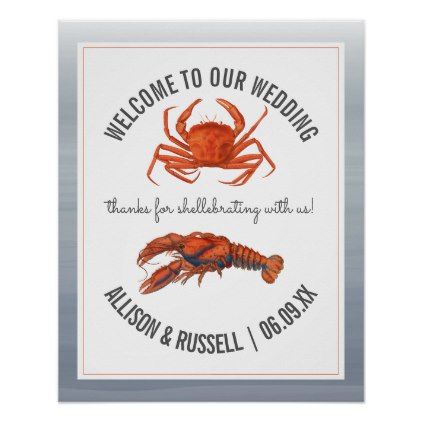 Wedding Welcome Crab & Lobster "Shellebrating" Poster Lobster Wedding, House Watercolor, Maryland Blue Crab, Nautical Wedding Theme, Wedding Thanks, Crab And Lobster, Lobster Bisque, Watercolor Poster, Blue Crab