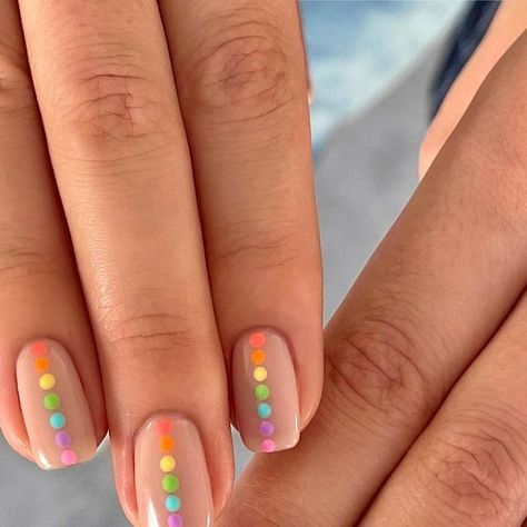 peachi nails on Instagram: "Rainbow dots 🌈 #peachinails" 3 Dot Nail Art, Dot Line Nails, Rainbow Dots Nails, Neon Dot Nails, Nail Art Dots, Dotty Nails, Nails With Dots, Nail Spot, Dot Nails