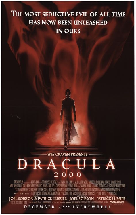 DRACULA 2000 (2000) 2000 Horror Movies, Dracula 2000, Amazing Movies, Horror Aesthetic, Wes Craven, Best Movie Posters, Most Popular Movies, Science Fiction Film, 80s Movies