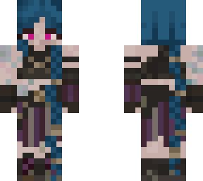 Jinx - arcane | Minecraft Skin Summer Minecraft Skins, Minecraft Skin Inspiration, Arcane Minecraft, Warwick Skins, Arcane Pixel Art, Minecraft Skins Female Layout, Minecraft Skins Layout, Minecraft Skins Female, Shark Onesie