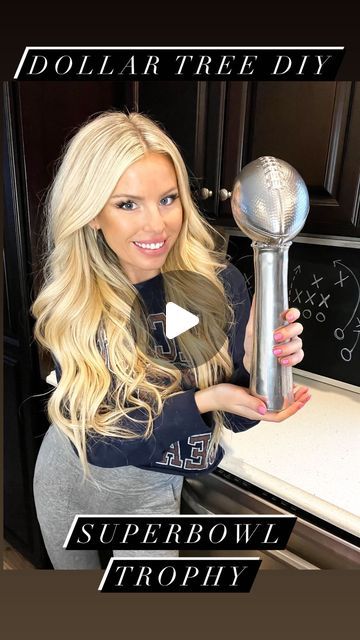 Macy Blackwell on Instagram: "Dollar Tree DIY Super Bowl Trophy!🏆🏆🏆 Grab a little vase, foam football, and some silver spray paint! I’m super excited that Usher is the halftime performance!! I have a feeling he’s going to put on such a good show!🎤 #superbowlparty #superbowlsunday #superbowlideas" Dollar Tree Football Decor, Football Game Day Food, Diy Super Bowl, Diy Trophy, Macy Blackwell, Super Bowl Trophy, Football Party Ideas, Silver Spray Paint, Silver Spray