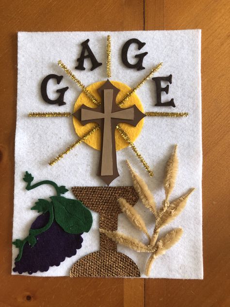 Gage’s First Communion Banner First Eucharist Banner, First Communion Banner Boy, Confirmation Banner Ideas, Communion Banner Ideas Catholic, First Communion Banners Catholic, 1st Communion Banner Ideas, First Communion Banner Ideas, Communion Banner Ideas, Communion Banners