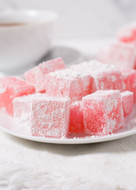 Rosewater Turkish Delight | Redpath Sugar Rose Turkish Delight Recipe, Turkish Delight Recipe, Turkish Drinks, Turkish Delights, Pink Food Coloring, Pink Foods, Turkish Delight, Red Food, Turkish Recipes