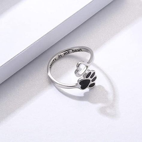 This 925 sterling silver adjustable Puppy Pet Lovers Paw Print Ring is the perfect gift for animal lovers! Its creative open-pierced design features a heart-shaped ring inset with a paw print, making it the ideal accessory to show off your love for both fashion and animals. This adjustable ring is perfect for pet-loving friends and families. About this item: You may have many best friends but your pet only has one. You wear this ring, and no matter where you go, he/she seems to be by your side. Puppy Paw Print, Paw Print Ring, Paw Ring, Puppy Paw Prints, Puppy Paw, Products Photography, Dog Ring, Print Aesthetic, Claw Ring