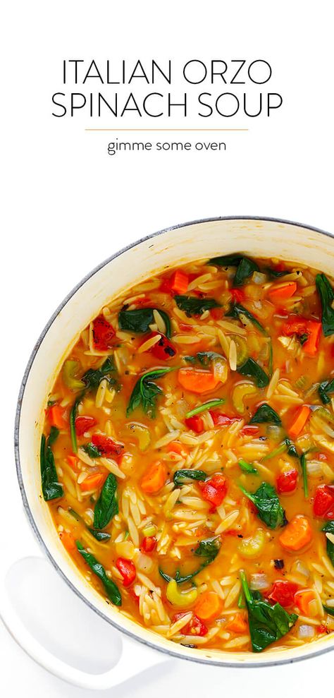 Orzo Spinach Soup, Italian Orzo, Orzo Spinach, Spinach Soup Recipe, Orzo Soup, Gimme Some Oven, Spinach Soup, Soup And Stew, Vegan Soup