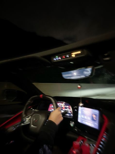 Corvette Interior Aesthetic, Red Corvette Aesthetic, Corvette C8 Aesthetic, Driving Fast Aesthetic, Car Racer Aesthetic, Car Racing Aesthetic, Red Car Aesthetic, Corvette Aesthetic, Aesthetic City Night