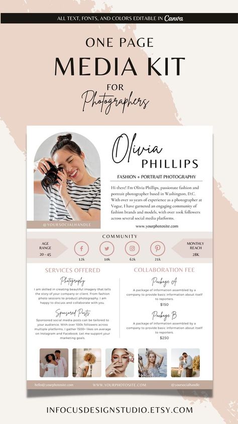 Media Kit Template,Media Kit Canva,Social Media Kit,Influencer Media Kit,Photographer Branding Kit Photographer Media Kit, Media Kit Design, Free Business Logo, Influencer Media Kit, Best Landing Page Design, Fashion Portrait Photography, Best Website Templates, Black Spruce, Canva Social Media