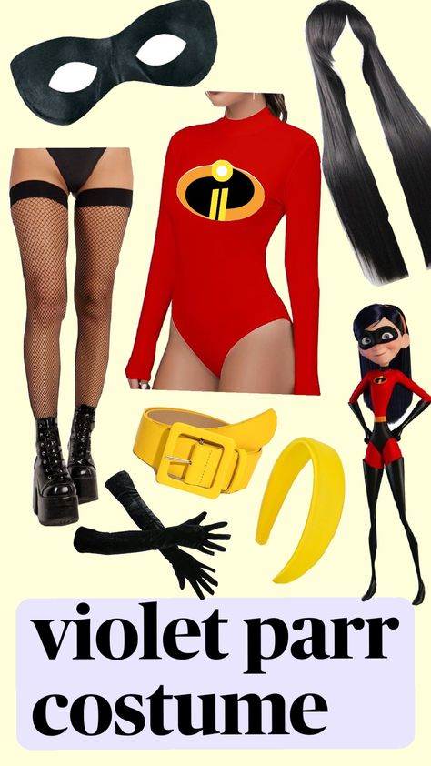 #incredibles #violet #costume #halloween Mrs Incredible Halloween Costume, Incredibles Violet Costume, Elastigirl Costume Women, Violet The Incredibles Costume, Venelope Costume Diy, Mrs Incredible Costume Diy, Ms Incredible Costume, Violet Incredibles Costume, Diy Incredibles Costume