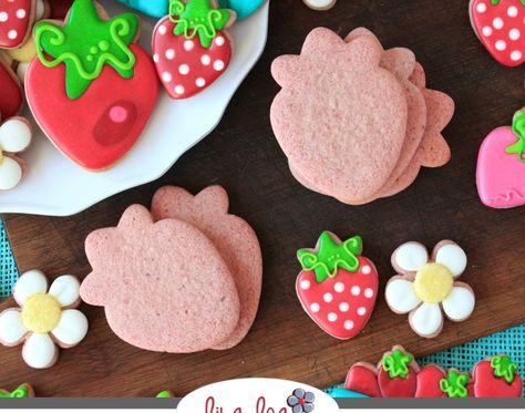 No Chill and No Spread Strawberry Roll Out Sugar Cookie Recipe Strawberry Sugar Cookie Recipe, Roll Out Cookies, Sugar Cookie Recipe For Decorating, Strawberry Roll, Roll Out Sugar Cookies, Strawberry Sugar Cookies, No Bake Sugar Cookies, Strawberry Sugar, Chocolate Cereal