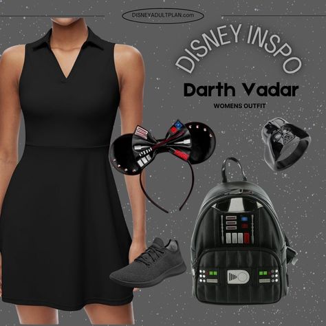 🌟 Star Wars Disneybound: Darth Vader Outfit for Galaxy's Edge 🌟 Ladies, get ready to conquer Galaxy's Edge in style! This Darth Vader-inspired Disneybound outfit is the perfect way to bring the power of the Dark Side to your Disney adventure. Whether you’re exploring Batuu or commanding the First Order, this look is both fierce and functional. 😈✨ The sleek Tennis Dress keeps you cool and comfortable, while the Darth Vader Light Up Mini Backpack adds that iconic Sith flair. Complete the look... Star Wars Disney Bound, Darth Vader Outfit, Hollywood Studios Outfit, Star Wars Disneybound, Hollywood Studio, Star Wars Disney, Star Wars Outfits, Disney Bound Outfits, Disney Inspired Outfits