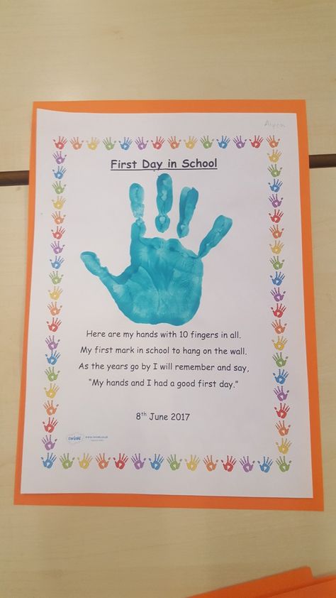 First Day At Nursery Activities, First Day Of Reception, First Month Of Preschool Crafts, First Day In Reception Class Ideas, First Day Nursery Activities, First Day Nursery, First Day Of Kindergarten Handprint, First Nursery Ideas, First Day Of School Art Projects 1st Grade