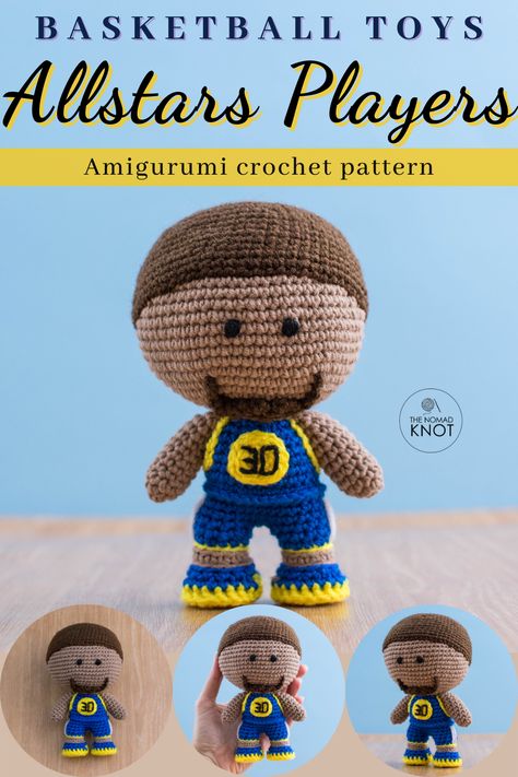 The basketball player amigurumi crochet pattern it's part of the AllStars Friends collection. This pdf pattern contains detailed instructions and a lot of step-by-step pictures for you to follow up on your progress along the way. NBA amigurumi is part of the Allstars players Friends. Check the link for more information! #amigurumi #basketballplayer #crochetpatterns #basketballcrochet Crochet Basketball, Basketball Crafts, Basketball Room Decor, Diy Crochet Gifts, Basketball Room, Diy Crochet Doll, Amigurumi Ideas, Crochet Gift, Gift For Boys