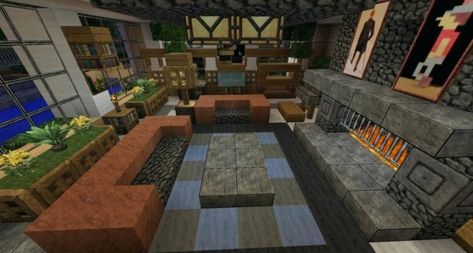 20 Living Room Ideas Designed in Minecraft Minecraft Living Room Ideas, Minecraft Market, Minecraft Living Room, Minecraft Village, Minecraft Interior, Minecraft Interior Design, Minecraft Medieval, Minecraft Decorations, Minecraft House