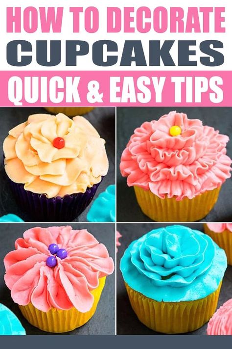 Learn HOW TO DECORATE CUPCAKES with frosting for beginners. This easy cupcake decorating video tutorial makes you pipe frosting swirls like a pro. How To Decorate Cupcakes, Cake Decorating Simple, Easy Cupcakes Decoration, Frost Cupcakes, Decorating For Beginners, Recipe Cheesecake, Decorate Cupcakes, Cupcake Decorating Tips, Diy Cupcake