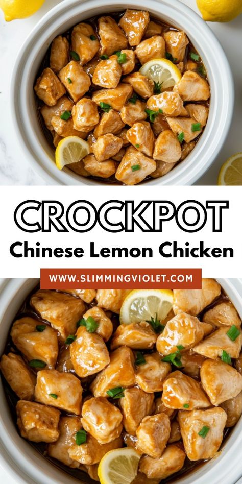 Savor crockpot Chinese lemon chicken, a light and zesty dish that’s sure to brighten up your dinner table. This recipe features tender chicken cooked in a tangy lemon sauce that’s both refreshing and satisfying. Serve it over rice or noodles for a complete meal that the whole family will love. Save this pin and check out the recipe for lemon chicken that’s both vibrant and easy! Chinese In Crockpot, Crock Pot Chinese Chicken Recipes, Crockpot Lemon Chicken, Lemon Chicken Chinese, Chinese Lemon Chicken Recipe Healthy, Crockpot Asian Recipes, Slow Cooker Lemongrass Chicken, Chinese Lemon Chicken, Slow Cooker Asian