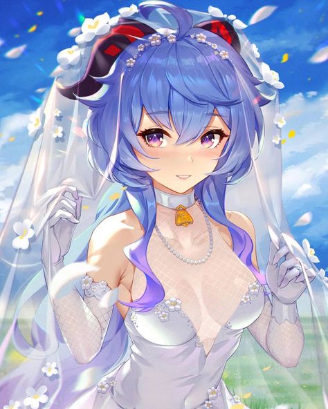 Ganyu Mains on Instagram: “Ganyu in wedding dress ❤ ✔Artist: RING (Pixiv)✔ ⚜Follow for more Ganyu fanart!⚜ #ganyu #genshin #genshinimpact #anime #fanart…” Anime Sketch, Anime Kawaii, An Anime, Cute Anime Character, Blue Hair, Anime Fanart, Anime Images, Anime Character, Genshin Impact