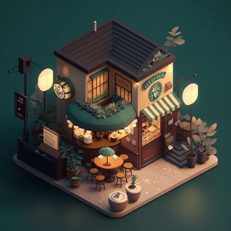 Isometric Art Cafe, Isometric 3d Room, Cafe Isometric, Blender Isometric, Isometric Coffee Shop, Isometric Cafe, Isometric Animation, Isometric Room, Bubble Tea Shop