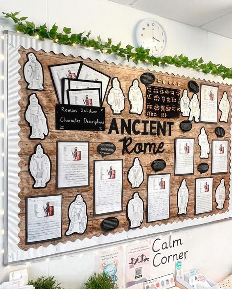 Miss Armstrong | Primary Teacher | ✨ Ancient Rome ✨How cute are my primary 1/2 children’s drawings of Roman soldiers! This topic could be easily adapted for all ages. If… | Instagram Ancient Decor Ideas, Re Displays Ks2, Roman Decorations, Romans Ks2, Primary School Displays, Character Descriptions, Continuous Provision, Primary Teacher, Class Displays