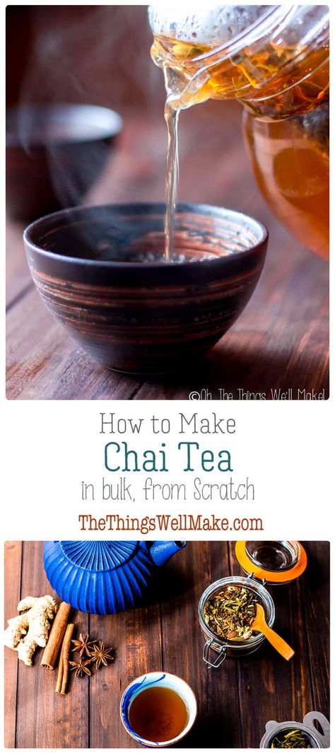 Save yourself money while you avoid the artificial flavors in most store bought chai flavored teas by learning how to make chai tea from scratch in bulk. #thethingswellmake #chai #tea #chaitea #masalachai #chaitearecipe Chia Tea Recipe, Make Chai Tea, Chi Tea, Flavored Teas, Tea Blends Recipes, Chai Tea Recipe, Green Tea Recipes, Chai Recipe, Matcha Drink