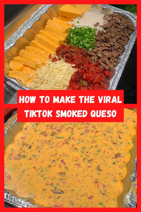 Smoked Queso Dip, Smoked Queso, Pellet Smoker Recipes, Food Tiktok, Recipes Tiktok, Cheesy Appetizer, Queso Recipe, Pellet Grill Recipes, Traeger Recipes