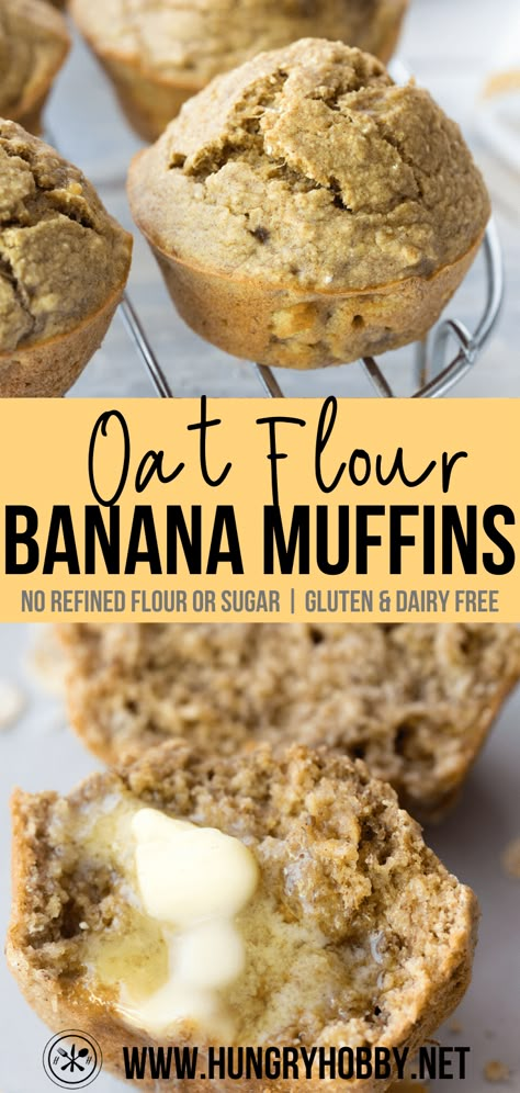 Vegan Oat Banana Muffins, No Flour Banana Oatmeal Muffins, Thm Banana Muffins, Oat Flower Banana Bread, Banana Muffins With Oat Flour, Oat Flour Recipes Cookies, Oat Flower Muffins, Oat Flower Recipe, Banana Oat Flour Muffins