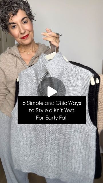 GRAZIA | DAILY STYLE INSPO on Instagram: "6 SIMPLE & CHIC WAYS TO STYLE A KNIT VEST FOR EARLY FALL 🤍 // By request! Knit vests are everywhere this season and they’re perfect for when the weather can’t decide what it wants to do. I love how versatile they are and will layer over so many different things. They’ll give you just a touch of coziness without feeling like you’re going to overheat. And if it’s still warm where you live, they look just as chic worn as a top! . I’ll link everything I can and similar in LTK! 🤗 . Tan Vest: @catherine_malandrino for @kohls  Grey Vest: @ninewest for @kohls  Black Vest: @amazonfashion  . #knitvest #waystowear #vests #outfitideas #styleideas #earlyfall" Knit Vest Fall Outfit, Cashmere Vest Outfit, Women Sweater Vest Outfit, How To Wear Vests Women, Gray Sweater Vest Outfit, Styling Vests Women, Sweater Vest Over Dress, Gray Vest Outfit Women, Long Sweater Vest Outfit