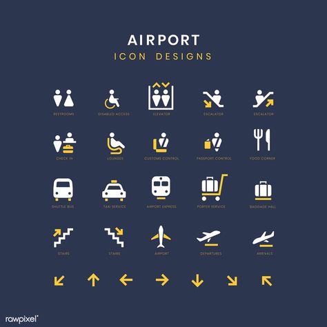 Airport service signs vector set | free image by rawpixel.com / wan Travel Themed Room, Plane Icon, Travel Agency Logo, Airport Signs, Wayfinding Signage Design, Sign System, Wayfinding Design, Icon Design Inspiration, Airport Design