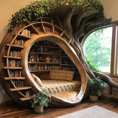 The Wonder of Tolkien on X: "Hobbit aesthetics. I can live there. https://t.co/QZ8YZ8ZlUD" / X Window Seat Ideas, Casa Hobbit, Design Ložnic, Koti Diy, Seni Dan Kraf, Home Library Design, Cool Room, Cute Bedroom, Dream House Rooms