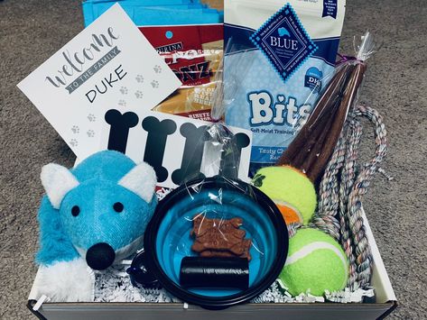 Puppy Going Home Package, Puppy Care Package From Breeder, Puppy Go Home Bag Ideas, Puppy Packs For New Owners, New Puppy Gift Basket, Puppy Gift Basket, Puppy Care Package, Puppy Whelping, Dog Whelping Box