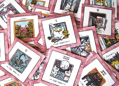 Mini illustrated cat tarot cards deck cute cartomancy gift | Etsy Cat Tarot Cards, 78 Tarot Cards, Tarot Cloth, Mini Cat, Divination Cards, Black Tissue Paper, Cards Deck, Custom Printed Boxes, Rider Waite