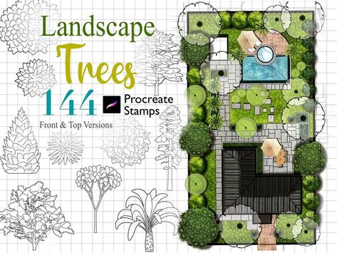 Sketching Your Vision: Landscape Design Services Crafted for You Tree Stamp Procreate, Procreate Landscape Brushes, Procreate Landscape Architecture, Procreate Drawing Landscape, Tree Procreate, Procreate Landscape, Interior Architecture Sketch, Tattoos Hand, Green House Design