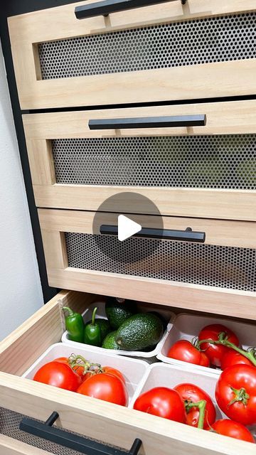 Produce Drawer, Diy Pantry Shelves, Vegetable Drawer, Kitchen Built In, Produce Storage, Pantry Drawers, Basket Drawers, Oyster House, Built In Pantry