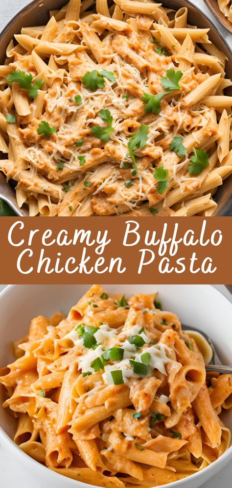 If you love buffalo chicken and creamy pasta dishes, then you’re in for a treat with this Creamy Buffalo Chicken Pasta recipe. It combines the spicy, tangy flavors of buffalo chicken with the comforting creaminess of pasta, making it a perfect meal for any occasion. Recipes With Buffalo Mozzarella, Fire Department Meals, Buffalo Chicken Pasta Salad Cold, Buffalo Chicken Noodles, Cheesy Buffalo Chicken Pasta, Buffalo Ground Chicken Recipes, Creamy Buffalo Chicken Pasta, Buffalo Chicken Pasta Instant Pot, Homemade Pasta Dinner Recipes