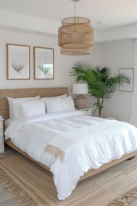 Bali Themed Bedroom, Tropical Bedroom Aesthetic, White And Wood Bedroom, Palm Springs Bedroom, Bali Bedroom, Fence Edging, Bedroom Neutral, Burgundy Christmas, Porch Awning