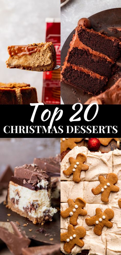 This is a collection of my top 20 christmas dessert recipes. There are cheesecakes and cake perfect for Christmas. Best Christmas Desserts Ever, Easy Christmas Deserts Recipes, Desserts For Holidays, Best Winter Desserts, Christmas Baking Competition Ideas, Best Christmas Desserts Easy, Christmas Dessert Recipes Baking Easy, Christmas Brownies Decoration, Christmas Chocolate Dessert Recipes