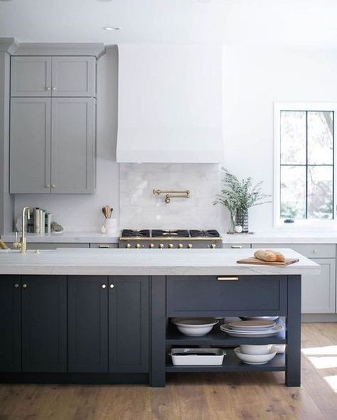 Gray Kitchen Paint Color Ideas: Inspiration and Advice | Hunker Grey Painted Kitchen, Two Tone Kitchen Cabinets, Kitchen Cabinet Trends, Grey Kitchen Designs, Two Tone Kitchen, Gray Cabinets, Grey Kitchen Cabinets, Kitchen Cabinet Colors, Grey Kitchens