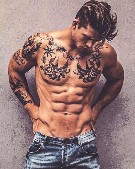 Modele Fitness, Men Tattoos, Chest Tattoo Men, Boy Tattoos, Inked Men, Shirtless Men, Sleeve Tattoo, Chest Tattoo, Muscle Men