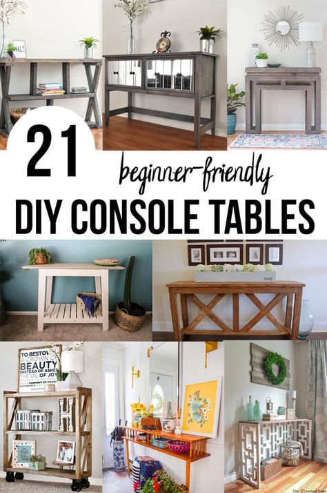 Great collection of DIY console tables! These are great for the entryway, living room. SOme have drawers or shelves. And they all have woodworking plans! #anikasdiylife Easy Diy Deck, Deck Rail Planters, Rail Planters, Simple Sofa Table, Small Console Tables, Rustic Entryway Table, Unique Console Table, Diy Console, Contemporary Entryway