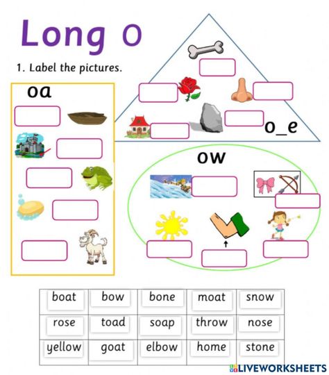 Long Vowel Worksheets Kindergarten, Long Vowel O Worksheets, Long Vowel U Worksheet, Phonic Worksheet, Long Vowel O Activities, Long Vowel Ee And Ea Worksheets, A_e Worksheets Long Vowels, Live Worksheet, Long Vowels Activities